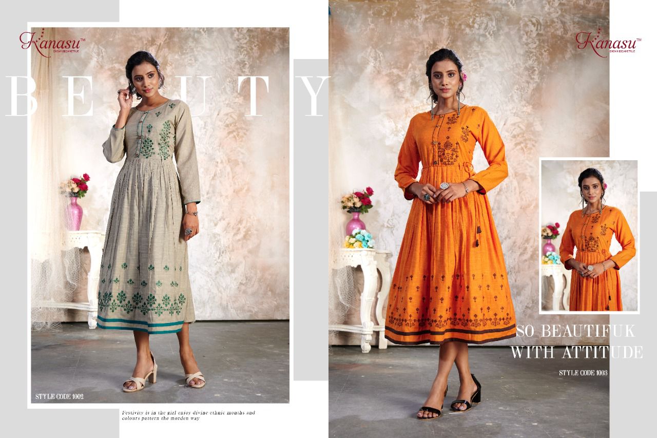 Kanasu Altis 2 Fancy Ethnic Wear Rayon Resham Silk Anarkali Long Kurti Collection